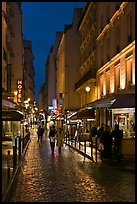 Pedestrian street with restaurants at night. Quartier Latin, Paris, France (color)