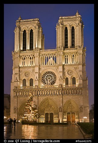Notre-Dame-de-Paris Cathedral at night. Paris, France (color)