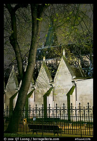 Cluny Abbey and park buy night. Quartier Latin, Paris, France (color)