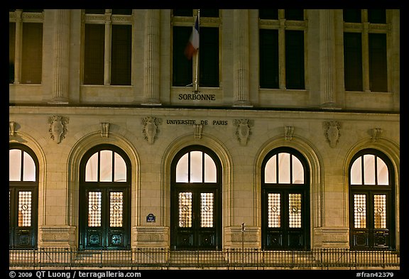 Main entrance of Sorbonne University. Quartier Latin, Paris, France (color)