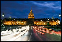 Les Invalides hospital and chapel dome with light trails from traffic. Paris, France ( color)