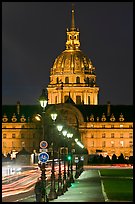 Street lights and Les Invalides by night. Paris, France
