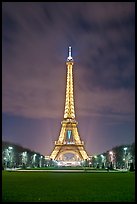 Lawns of Champs de Mars and Eiffel Tower at night. Paris, France ( color)