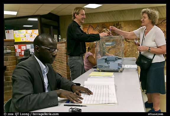 Ballot being cast during presidential election. Paris, France