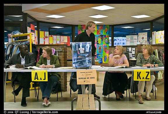 Voting booth, 2008 French presidential election. Paris, France (color)