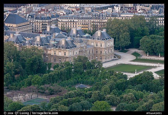 Senate and Luxembourg gardens from above. Quartier Latin, Paris, France