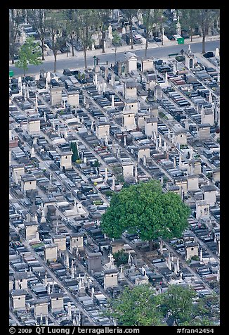 Tombs in Cimetierre du Montparnasse seen from above. Paris, France