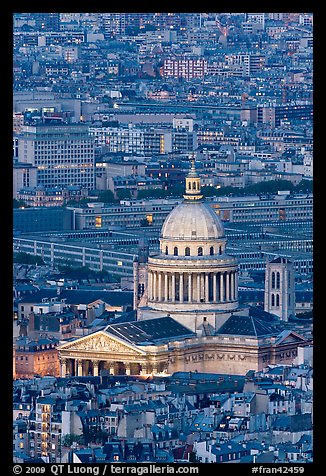 Pantheon at dusk from above. Quartier Latin, Paris, France (color)