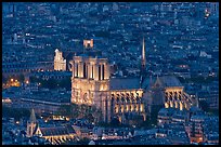 Notre-Dame de Paris Cathedral from above at night. Paris, France