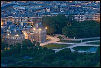 Aerial night view of Jardin du Luxembourg and Senate. Quartier Latin, Paris, France
