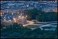 Aerial night view of Jardin du Luxembourg and Senate. Quartier Latin, Paris, France (color)