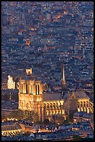 Aerial view of Notre-Dame de Paris Cathedral at night. Paris, France ( color)