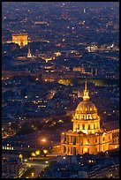 Invalides and Arc de Triomphe at night. Paris, France (color)