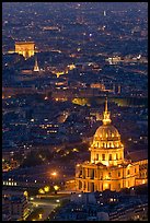 Invalides and Arc de Triomphe at night. Paris, France