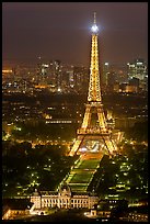 Ecole Militaire and Eiffel Tower seen from above at night. Paris, France