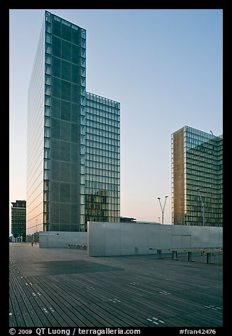 Towers of the French National Library at sunset. Paris, France