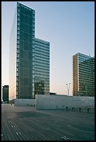 Towers of the French National Library at sunset. Paris, France