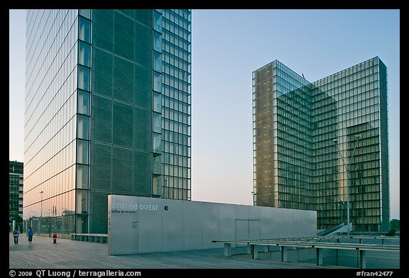 Towers of the  Bibliotheque Nationale de France at sunset. Paris, France