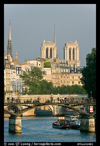 Passerelle des Arts and bell towers of Notre-Dame. Paris, France (color)