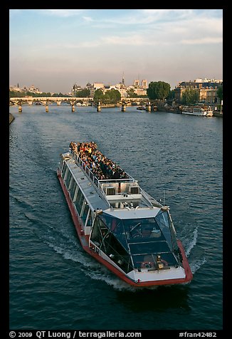 Bateau-mouche (tour boat) on Seine River. Paris, France (color)