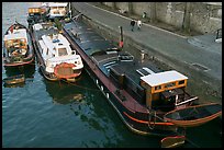 Barges and quay, Seine River. Paris, France ( color)