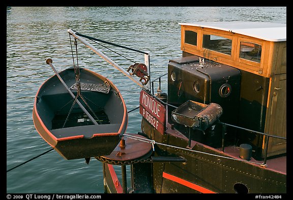 Rowboat on the rear of peniche. Paris, France (color)