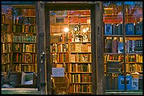 Books on shelves seen through storefront. Quartier Latin, Paris, France ( color)