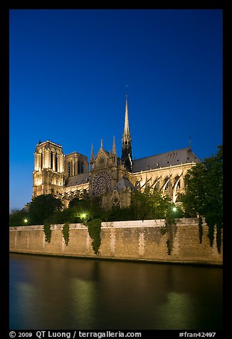 Notre Dame Cathedral and Seine River at twilight. Paris, France (color)