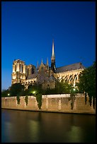 Notre Dame Cathedral and Seine River at twilight. Paris, France