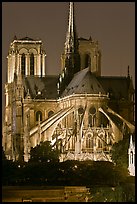 Chevet (head) and buttresses of Notre-Dame by night. Paris, France