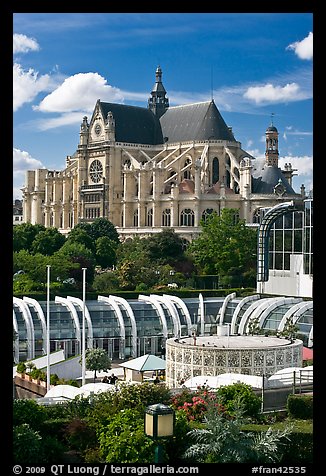 Forum des Halles and historic Saint-Eustache church. Paris, France (color)