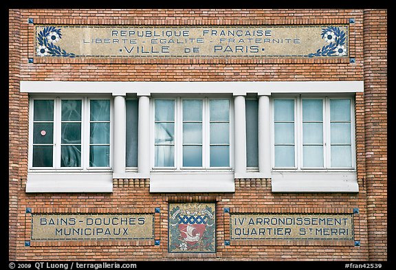 Facade of historic public baths. Paris, France (color)