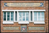 Facade of historic public baths. Paris, France