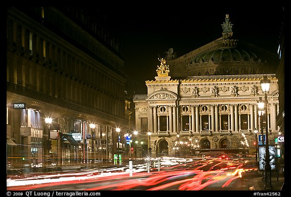 Opera (Palais Garnier) at night with lights. Paris, France (color)