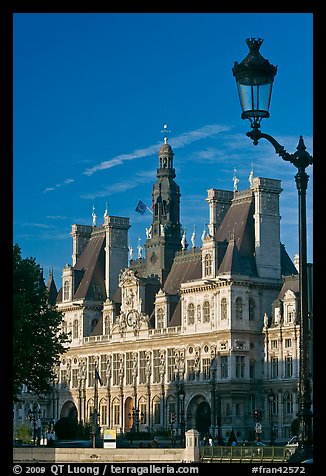 Street lamp and Hotel de Ville, afternoon. Paris, France