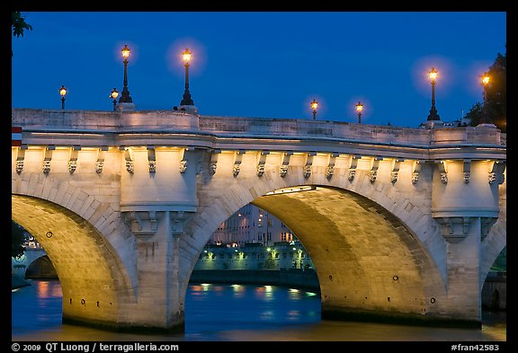 Pont-Neuf and lights by night. Paris, France (color)