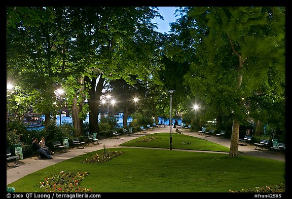 Park on the tip of Ile de la Cite at dusk. Paris, France (color)