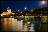 Institut de France, Pont des Arts and Seine reflections at night. Paris, France ( color)