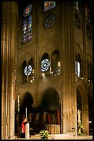 Cardinal reading and choir of Notre-Dame cathedral. Paris, France