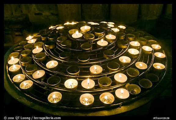 Circle of candles, Notre-Dame cathedral. Paris, France (color)