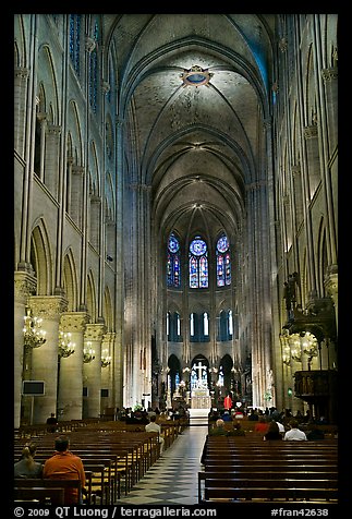 Nave during mass, Notre-Dame. Paris, France (color)