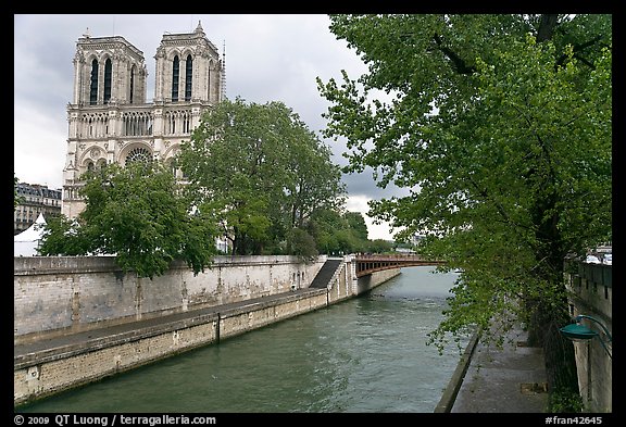 Seine and Notre-Dame facade in the spring. Paris, France