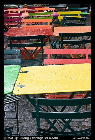 Wet tables and chairs, Montmartre. Paris, France (color)