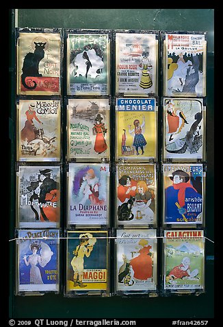 Reproduction of vintage advertising posters, Montmartre. Paris, France (color)