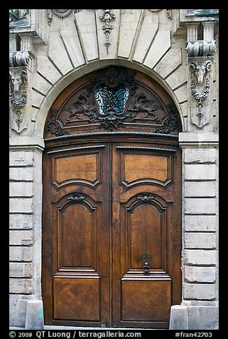 Ancient wooden door, le Marais. Paris, France (color)