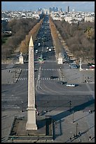 Place de la Concorde Obelisk and Champs-Elysees, seen from above. Paris, France