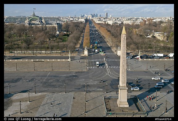 Place de la Concorde, Obelisk, Grand Palais, and Champs-Elysees. Paris, France