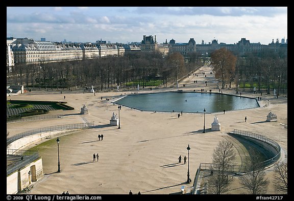 Tuileries garden in winter from above. Paris, France
