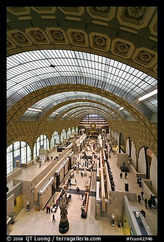 Vaulted ceiling and main room of the Musee d'Orsay. Paris, France