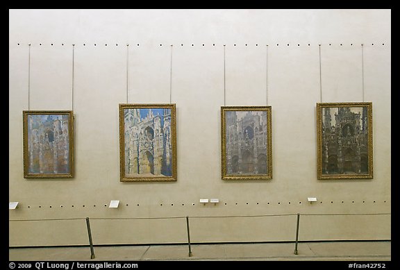 Monet's impressionist paintings of the Rouen Cathedral, Musee d'Orsay. Paris, France (color)